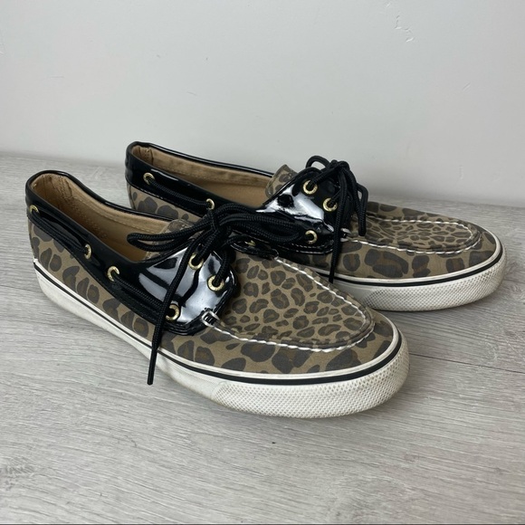 SPERRY Top-Sider Biscayne Boat Shoes Leopard/Black Patent Size 9 - Picture 1 of 7